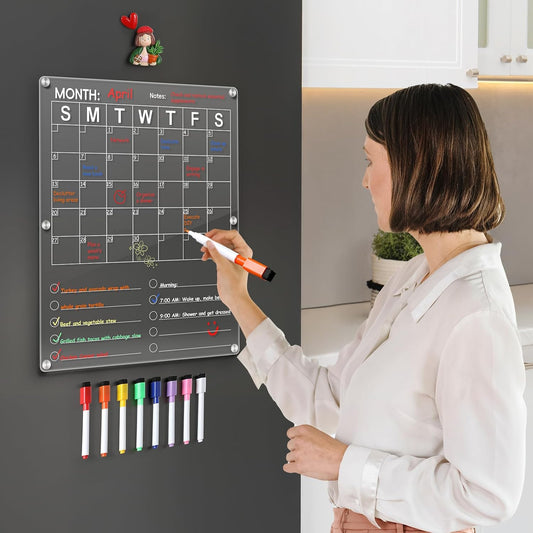 Large Acrylic Magnetic Calendar for Refrigerator, 2in1 Clear Fridge Calendar, Monthly Planning Board with to V1259-DP01-A-4577
