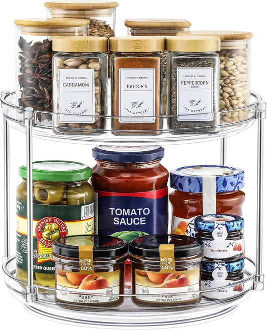 1 Pack 2 Tier Acrylic Clear Lazy Susan, 9.25inch + Pcak 10inch Plastic Susan - V1259-DP01-A-4598