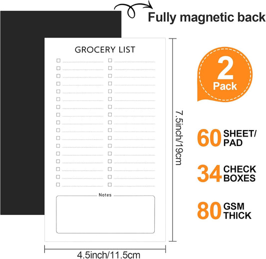 Grocery List Magnet Pad for Fridge, 2 Pack Magnetic Notepads Refrigerator, Full Back Shopping Lists, 60 V1259-DP01-A-4665