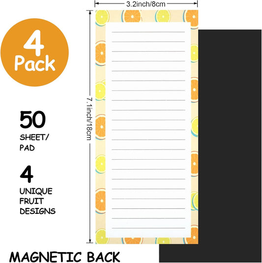 4 Pack Magnetic Notepads for Refrigerator, Grocery List Magnet Pad Fridge, Fruit Design Full Back Shopping V1259-DP01-A-4669