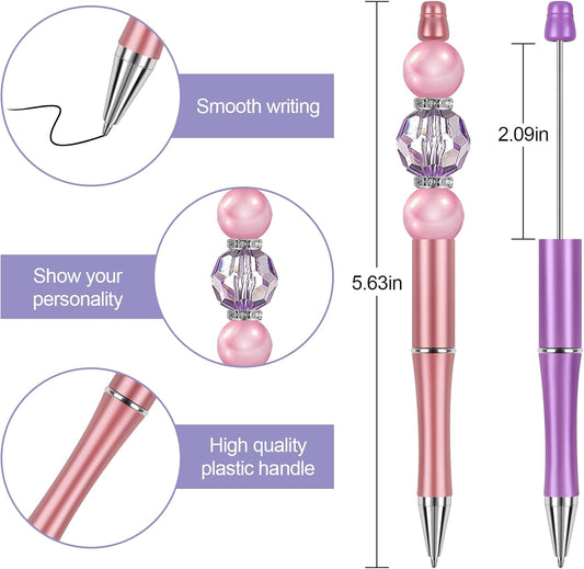 15 PCS Beadable Pens, Pens Bulk Colored Plastic, Black Ink Beaded Creative Diy Pen, Bend for Make Gifts V1259-DP01-A-4670