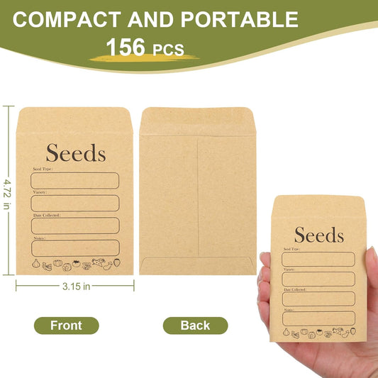 156 PCS Seed Envelopes 3.15"x 4.72", Packets Kraft Seeds Saving Envelope, Self Sealing Storage Mini Envelope V1259-DP01-A-4674
