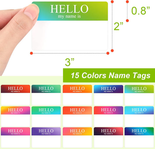 345 Pcs Name Tags Rainbow Sticker, Hello My is Stickers 15 Color, Tag for School Office Home (3"x2") - packs V1259-DP01-A-4691