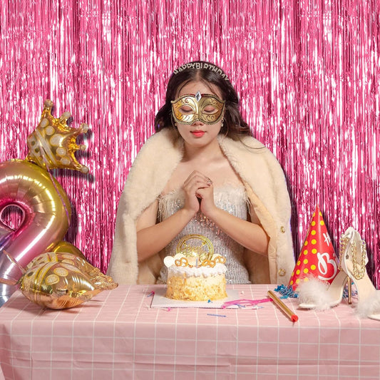 2 Pack Pink Backdrop Party Decorations Tinsel Curtain Foil Fringe Birthday Photo Booth Streamer Theme V1259-DP01-A-4716