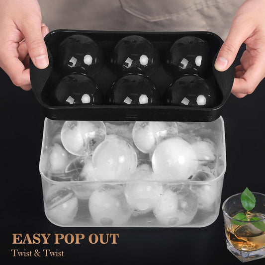 Whiskey Ice Cubes Mold 2 Pack - Round Cube & Ball Maker Set with Storage Bin, Trays Lid, Tongs for Bourbon V1259-DP01-A-4729