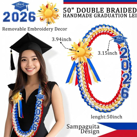 50" Graduation Leis Class of 2026 Ribbon Lei Double Braided Handmade Congrats Graduates Money with Satin V1259-DP01-A-4772