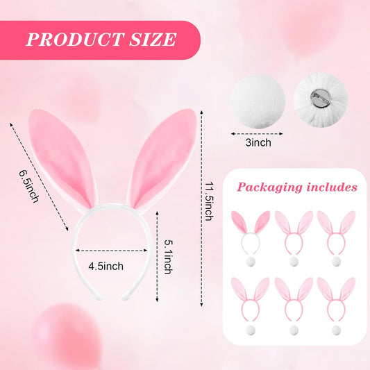 6 Sets Easter Bunny Ears Headbands and Tail, Long Furry Plush Rabbit Ear Headband for Bachelorette Wedding V1259-DP01-A-4788