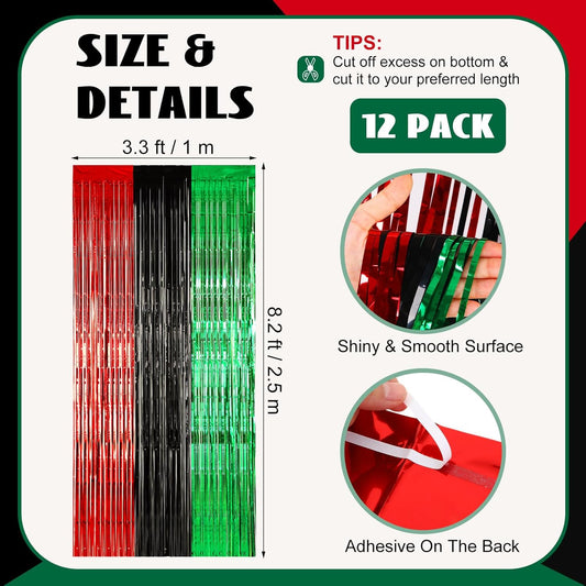 12 Pcs Juneteenth Party Decorations Freedom Day Foil Fringe Curtain Backdrop 100 x 39 Inch Metallic Tinsel V1259-DP01-A-4827