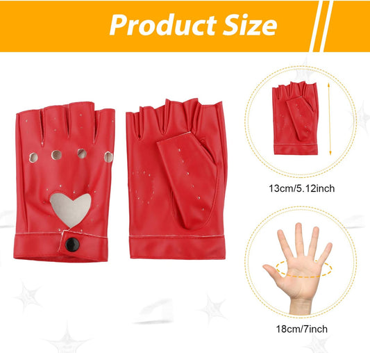 1 Pair Half Finger Leather Gloves - Stylish Red Fingerless Biker Punk for Halloween, Women, Girls, Cosplay, V1259-DP01-A-4903