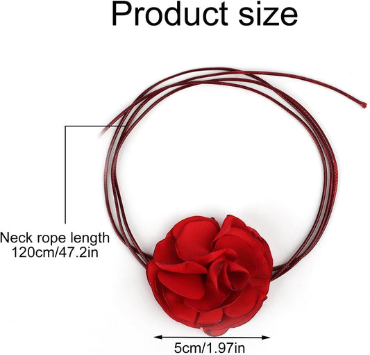 Vintage Flower Necklaces, Boho Floral Necklace Adjustable Fabric Rose for Women Girls Bride Wedding Party V1259-DP01-A-4937