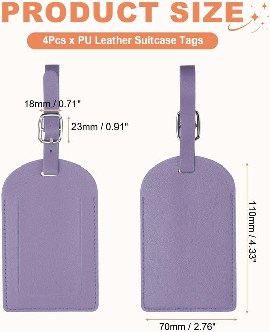 4Pcs Luggage Tags, Colored Labels PU Leather Suitcase Tag with Stainless Steel Loop Privacy Cover Name ID V1259-DP01-A-5160