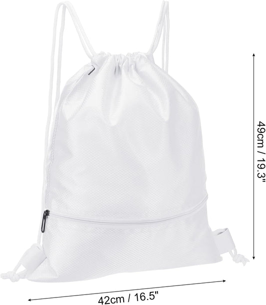 Drawstring Backpack Bag, Gym Bags String with Zip Pocket for Women Men, White - V1259-DP01-A-5166