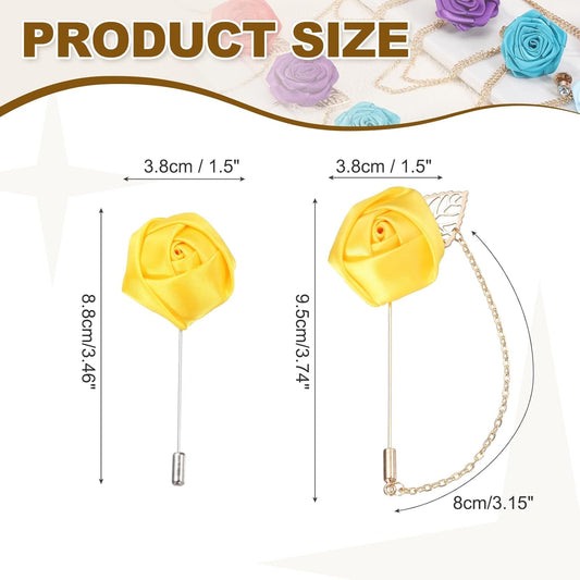 Rose Flower Lapel Pin for Men, 2 Style Cloth Brooch Kit Gold Leaf Tassel Chain Satin Boutonnieres Stick Men V1259-DP01-A-5214