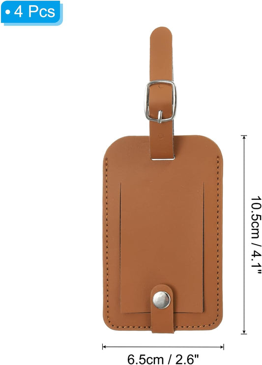 4 Pack Luggage Bag Tags, PU Leather Suitcase Name Tags with Snap Travel Label Identifier Privacy Protection V1259-DP01-A-5235