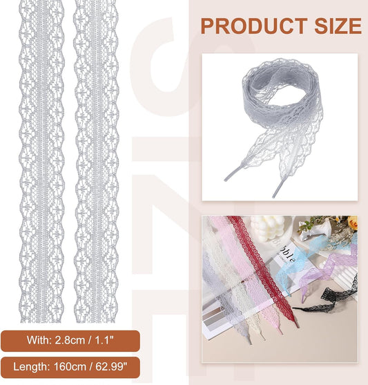 Lace Shoelaces, Fashion Flat Fancy Hollow Shoestring Ribbon Shoe Laces for Women Girls Adult Casual Gray V1259-DP01-A-5243