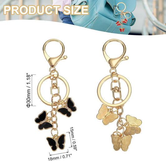 Butterfly Charm, Enameled Keychain Cute Pendant Keyring Purse Bag Accessories Car Ring Black - V1259-DP01-A-5245