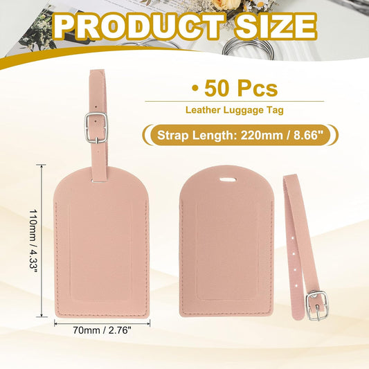 Leather Luggage Tag, 50 Pcs Tags Pu Bag for Suitcases Airplane Travel Essentials, Pink - V1259-DP01-A-5281