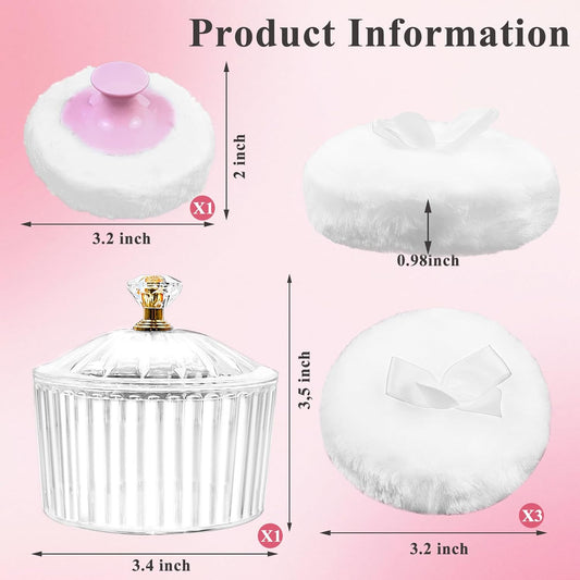 5Pcs Dusting Powder Container with Puff, 3.4 Inch Acrylic Body Containers Large Soft Puff Loose Reusable V1259-DP01-A-5362