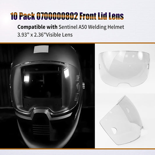 10 Pack 0700000802 Clear Front Cover Lens Compatible with Sentinel A50 Welding Helmet,3.93" x 2.36" Viewing V1259-DP01-A-5386