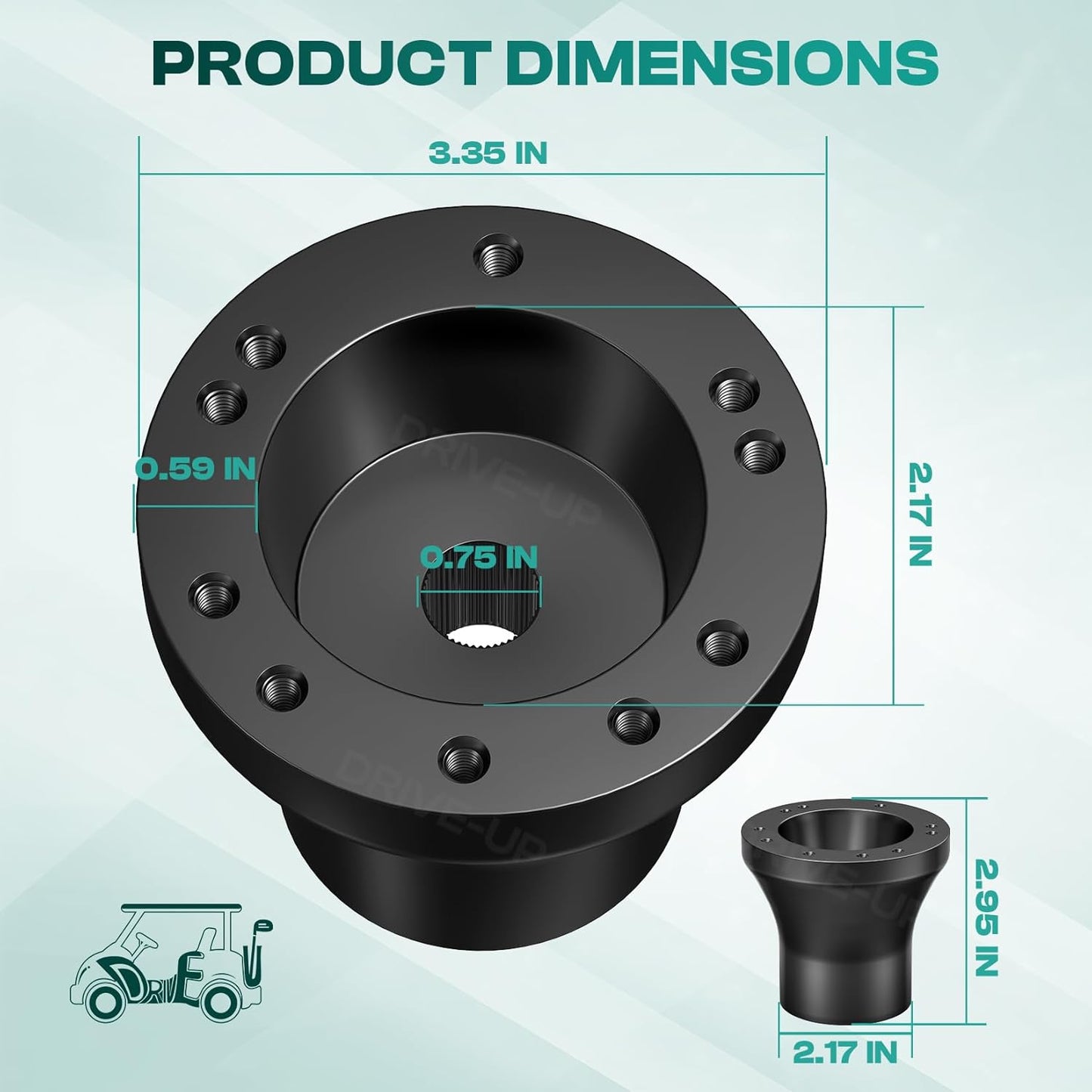 Golf Cart Steering Wheel Adapter, EZGO Adapter for TXT and RXV Models-Black - V1259-DP01-A-5418