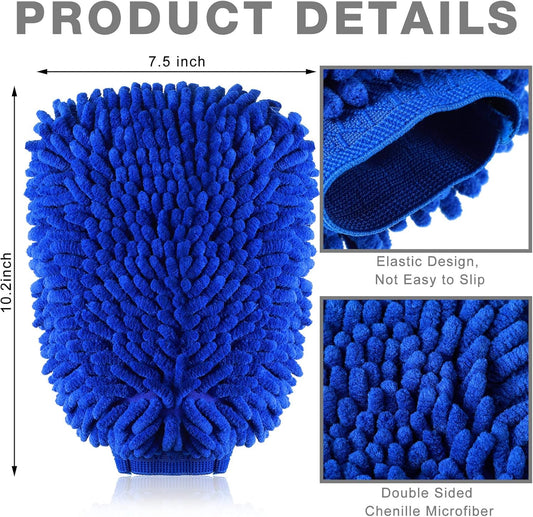 12 Pcs Car Wash Mitts - Chenille Microfiber Scratch Free Ultra Absorbent Sponge Cloths for Cars, Trucks and V1259-DP01-A-5514