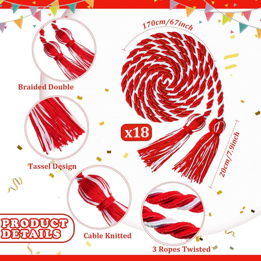 18 Pieces Graduation Cords Bulk 2026 Polyester Yarn Honor 67 Inch Braided Ropes with Tassels for College V1259-DP01-A-5527