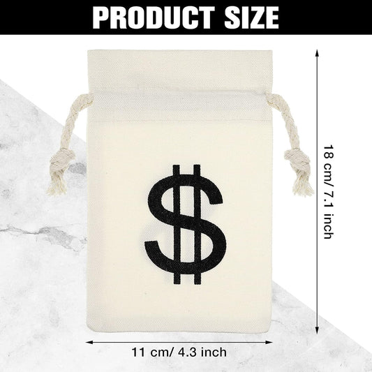 48 Pcs Canvas Money Bags Bulk with Drawstring Dollar Sign Sacks Pouch 4.3 x 7.1 Inch Cash Coin Props for V1259-DP01-A-5584