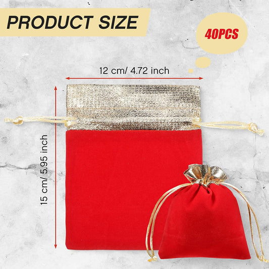 40 Pieces Christmas Velvet Jewelry Bags with Drawstrings Mini Pouches Golden Soft Velour Packaging for Candy V1259-DP01-A-5603