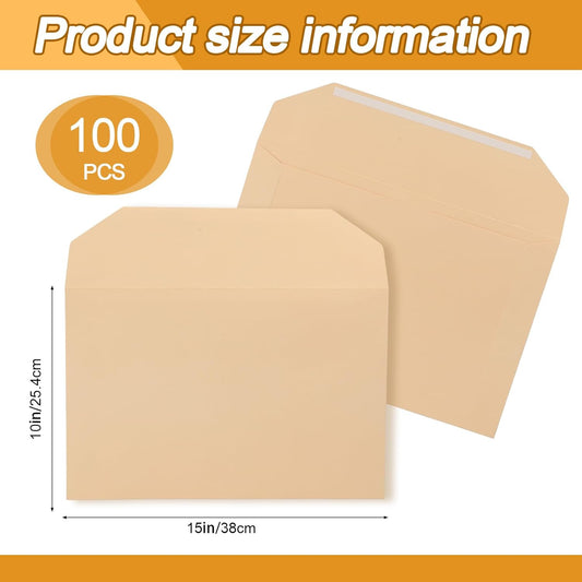 100 Pack Legal Size File Envelope 10" x 15" Document Folder Heavyweight Manila 143 lb Ungummed Flap Jackets V1259-DP01-A-5632