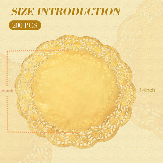 200 Pcs Doilies Lace Paper 14 Inches Disposable Foil Placemats Large Round Pad for Cakes Crafts Wedding V1259-DP01-A-5742