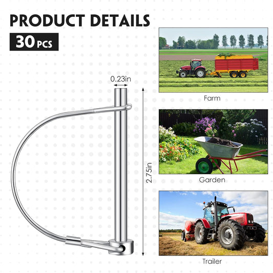 30 Pcs Trailer Hitch Pin Lock, 2-3/4" x 1/4" Pto Shaft Locking Safety Coupler Pin, Carbon Steel, Arch, Heavy V1259-DP01-A-5754