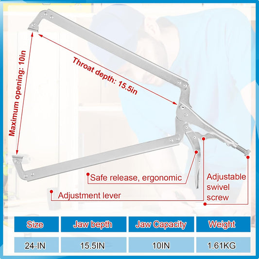 2 Pcs 24 Inch Locking C Clamp Large Opening Jaws Pliers Adjustable with Grip Swivel Pads Alloy Steel for Shop V1259-DP01-A-5762