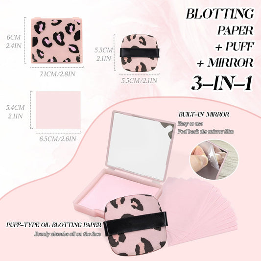 3-in-1 Oil Blotting Paper Set for Face Absorbing Sheet with Portable Mirror & Adhesive Makeup Puff, Oily V1259-DP01-A-621