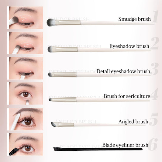 6Pcs Eye Makeup Brush Set, Soft Hairs Eyeshadow Kit, Professional Eyes for Concealer Eyebrows Eyeliner V1259-DP01-A-627