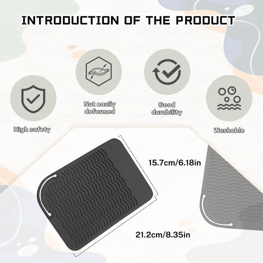 2 Pcs Silicone High Heat Resistant Mat for Hair Styling Tools, Portable Hot Protection Pad Curling Iron, V1259-DP01-A-634
