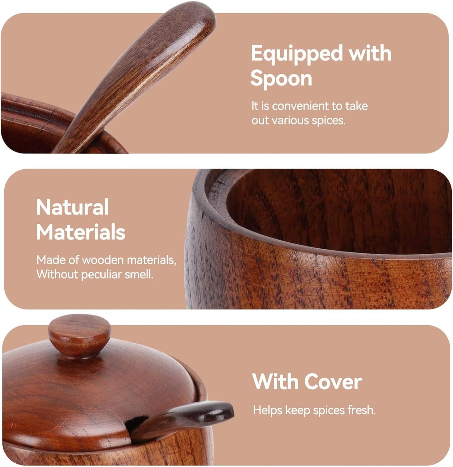 2 Pack Sugar Bowl with Lid and Spoon, Coffee Container Set Wooden Condiment Pot Decorative Storage Seasoning V1259-DP01-A-702