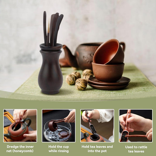 Chinese Gongfu Wooden Tea Ceremony Utensil Tools Set, 6PCS Kungfu Set Asian Teaware Kit for Traditional V1259-DP01-A-707