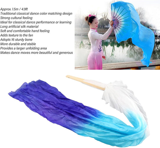 Dance Fan, 1 Pair Long Fan Belly Fans Folding Performance Classical (Blue) V1259-DP01-A-741