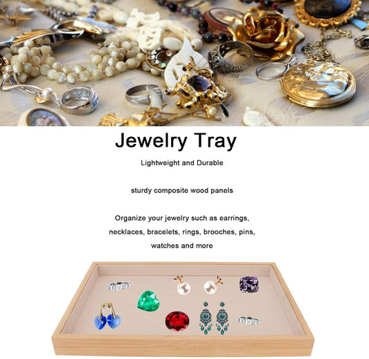 Velvet Stackable Jewelry Tray, Wood Flat Organizer Tray Drawer for Necklace Bracelet Ring Showcase V1259-DP01-A-788