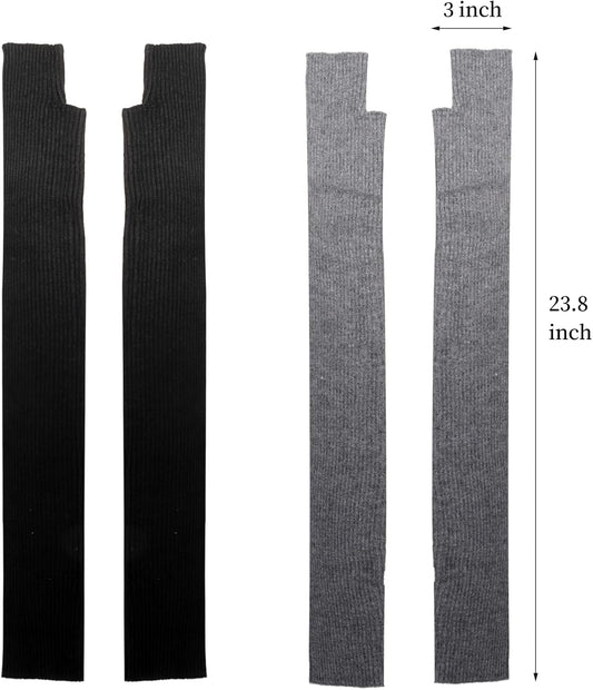2 Packs Long Fingerless Gloves, Wool Blended Knitted Arm Warmers, Stretchy Over-elbow Length Sleeves for V1259-DP01-A-864