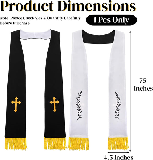1 Pack Wedding Reversible Stole with Tassels, 75 Inch Clergy Mass Stoles Cross, White Embroidered Priest Sash V1259-DP01-A-865