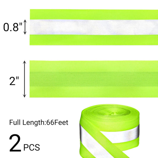 2 Rolls 2" x 66ft Reflective Ribbon, High Visibility Tape Strip, Sew On Safety Fabric Material, Silver V1259-DP01-A-901