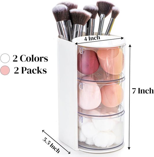 2 Pack Hair Brush Holders, 3-layer Rotatable Tie Organizer, Clear Acrylic Accessories Storage Box for Girls, V1259-DP01-A-938