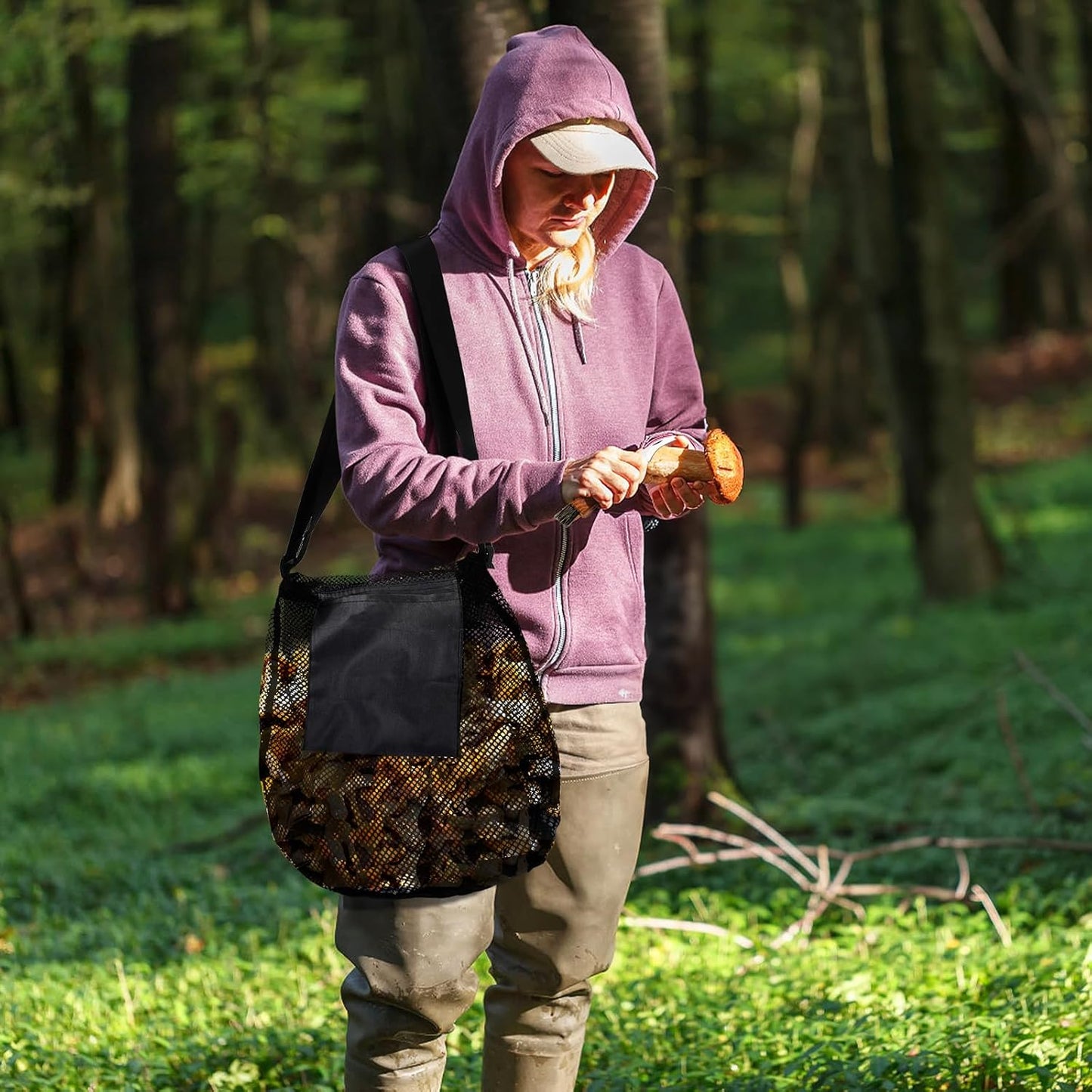 Foraging Bag, 2 Pcs Mushroom Kit with Bag and Foldable Knife, Morel Picking Basket, Practical Collecting V1259-DP01-A-958