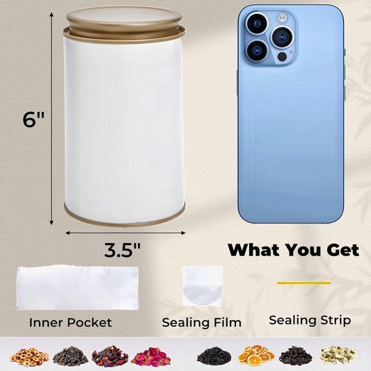 6 Pack Tea Tins Canister for Loose Tea, 23 Fl OZ Airtight Round Tin with Lid, Large Metal Storage Jars, White V1259-DP01-A-981