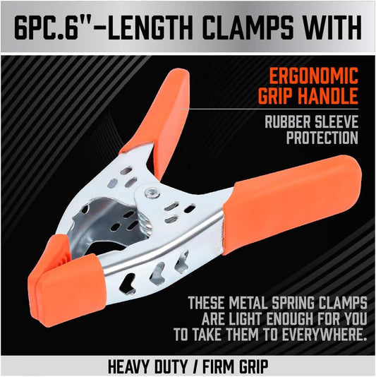 Spring Clamps - Set of 6 - 6 inch - Heavy Duty Spring Clamps - Metal Spring Clamps - Fastening Clamps - V1259-DP01-BO-105