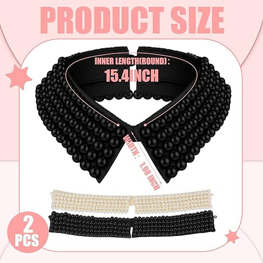 Ladies' Collar - 2-piece - Pearl Choker - Pearl Collar - Faux Collar - Women's - Fake Choker - Imitation V1259-DP01-BO-121