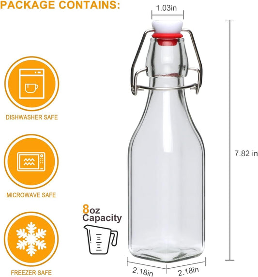 Clip-on glass storage bottle with lid for brewing beer, wine, spices, drinks, oil, vinegar, kombucha and water V1259-DP01-BO-218