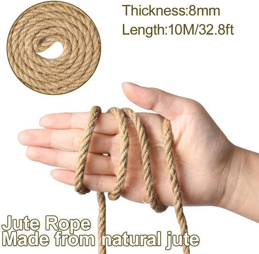 10m jute rope - 8mm thick jute rope - naturally braided jute garden rope for cat scratching post rope - V1259-DP01-BO-224