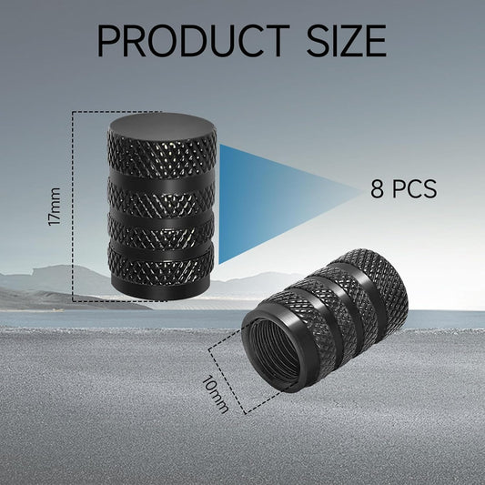 8 valve caps - black dust caps for car tyres - valve caps - durable universal aluminium dust caps for cars - V1259-DP01-BO-225